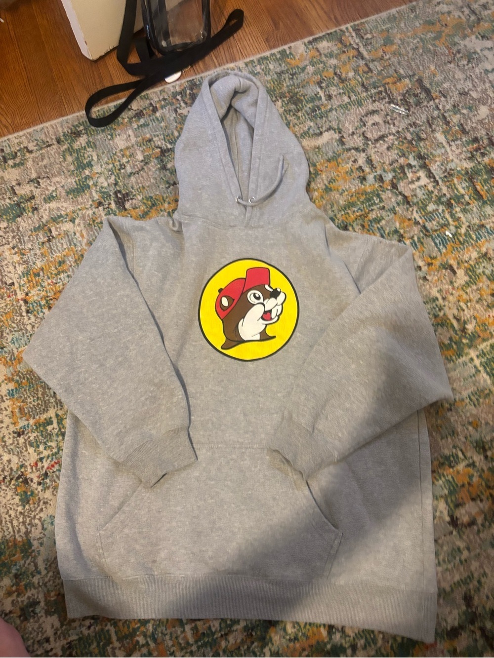 Gray Hoodie with Yellow Circle Mascot Graphic